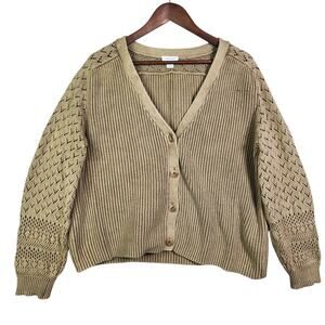 Sundance My Darling Knit Cardigan Sweater XL Brown Neutral Cotton Button FLAW**